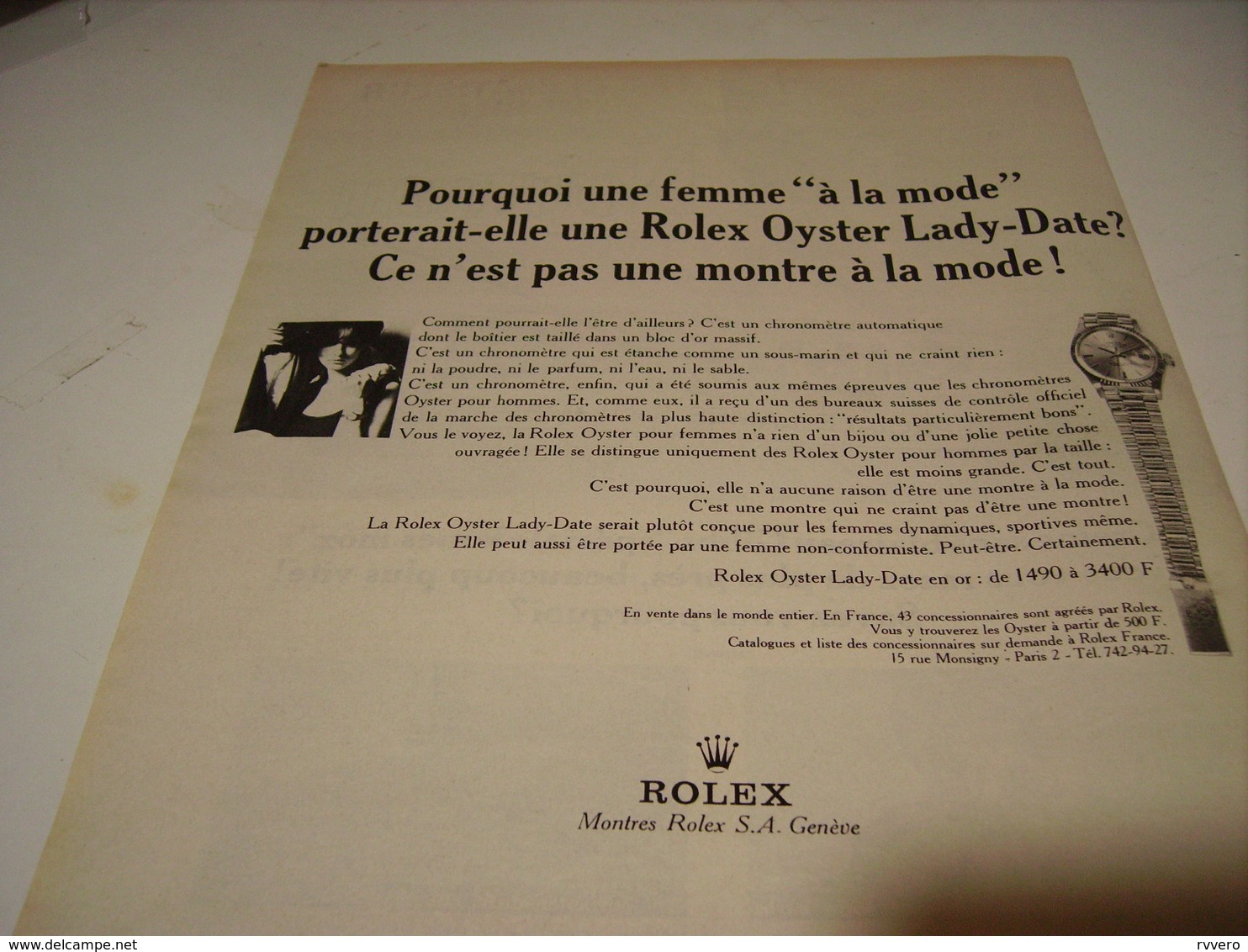 ANCIENNE PUBLICITE  MONTRE ROLEX OYSTER POUR FEMME 1966 - Autres & Non Classés