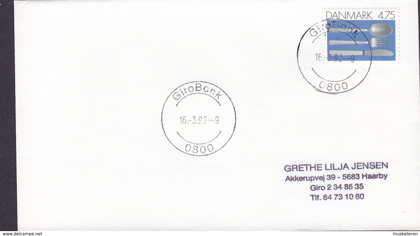 Denmark Deluxe GIROBANK 1992 Cover Brief 4.75 Kr. Geschirr Stamp - Briefe U. Dokumente