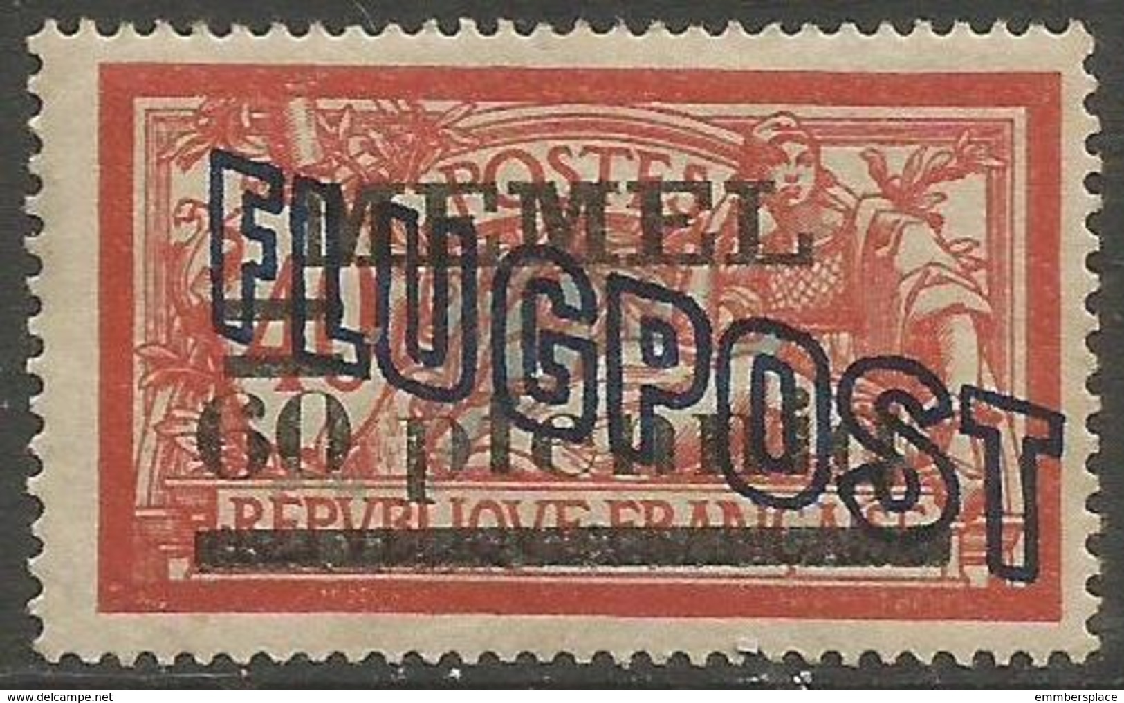 Memel (Klaipeda) - 1921 Merson FLUGPOST Overprint (pfennig) 60pf/40c MLH *   Mi 40II  Sc C1 - Unused Stamps