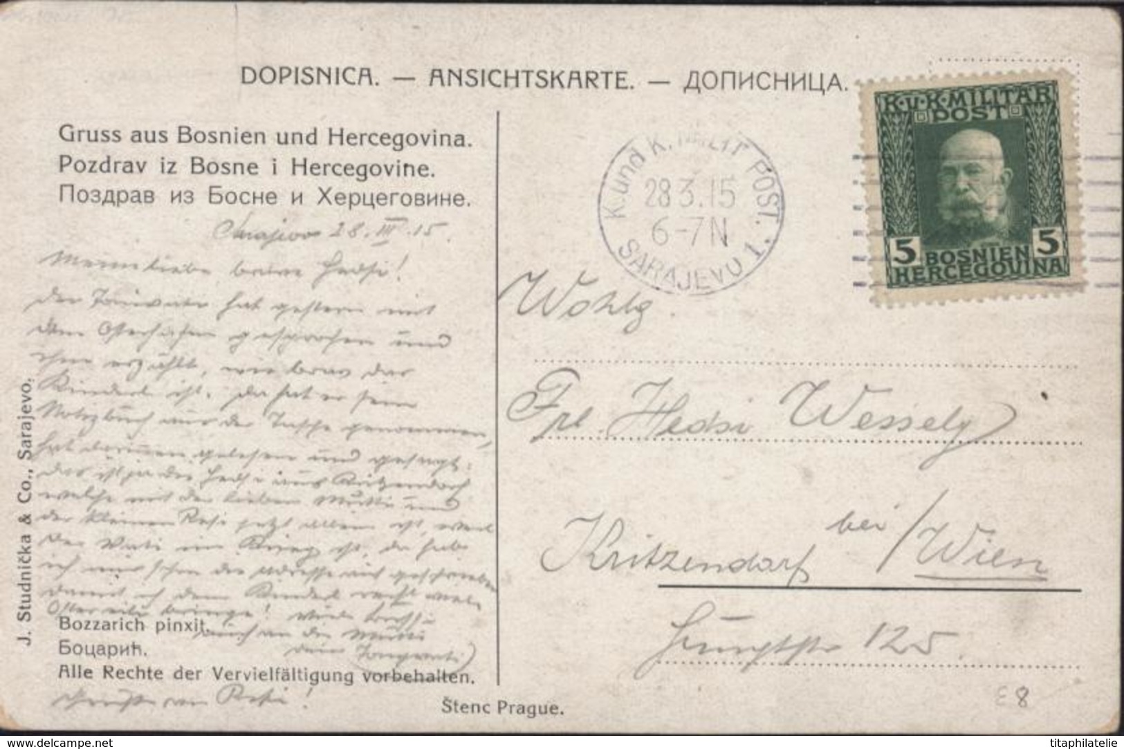 CPA Gruss Aus Bosnien Und Hercegovina Pozdrav Iz Bosne I Hercegovine Bozzarich Pinxit CAD K Und K Milit Post Sarajevo - Bosnie-Herzegovine