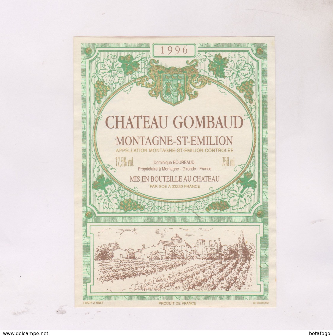 ETIQUETTE VIN BORDEAUX CHATEAU GOMBAUD 1996! - Bordeaux