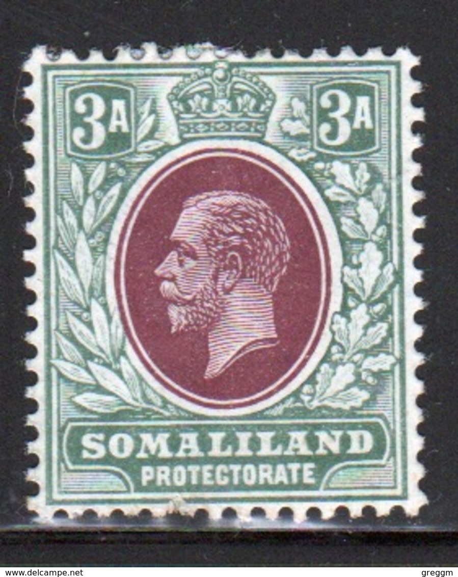 Somaliland Protectorate 1912 George V Three Anna Chocolate And Grey Green Stamp. - Somaliland (Protectorate ...-1959)