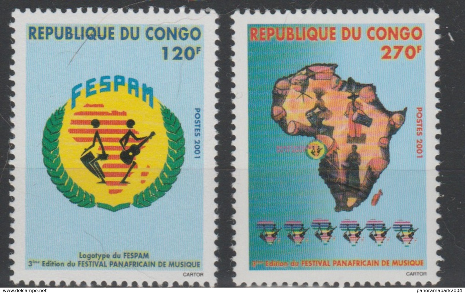 Congo Kongo 2001 Mi. 1737 - 1738 FESPAM Festival Panafricain De Musique Musik Music Art Kunst MNH ** - Ungebraucht