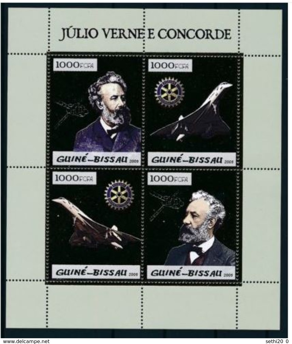 Guinée Bissau 2005  Plane Avion Concorde Jules VERNE Rotary Or MNH - Concorde