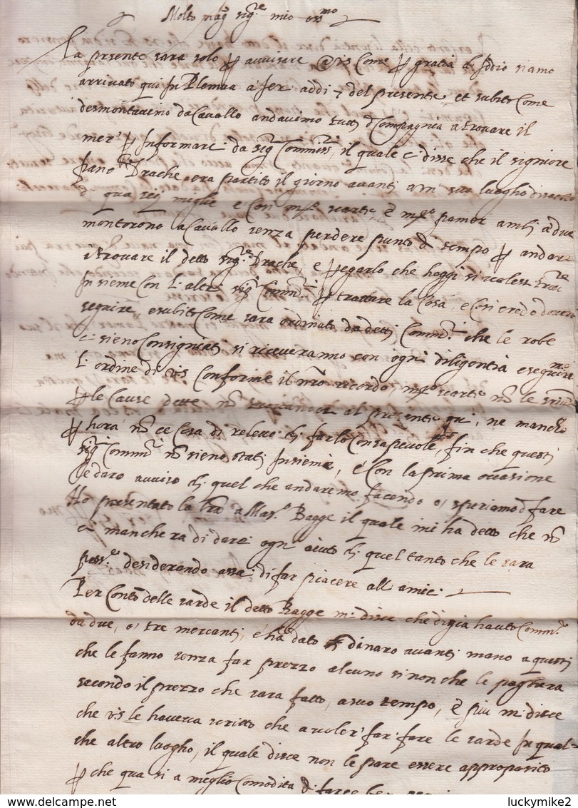 1591 Letter From "A Di Buas, Plymouth" To "Filippo Corsini, London". Written In Italian, English Translation.  Ref 0573 - Other & Unclassified