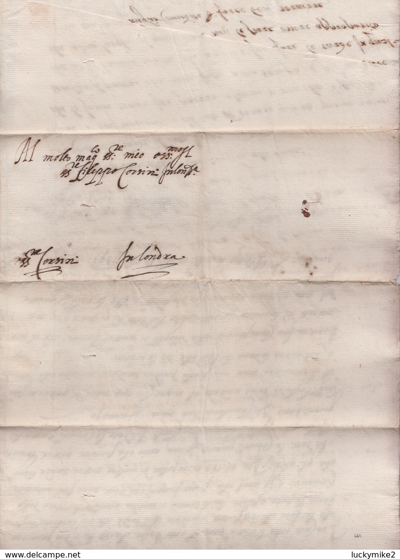 1591 letter from "A di Buas, Plymouth" to "Filippo Corsini, London". Written in Italian, English translation.  ref 0573