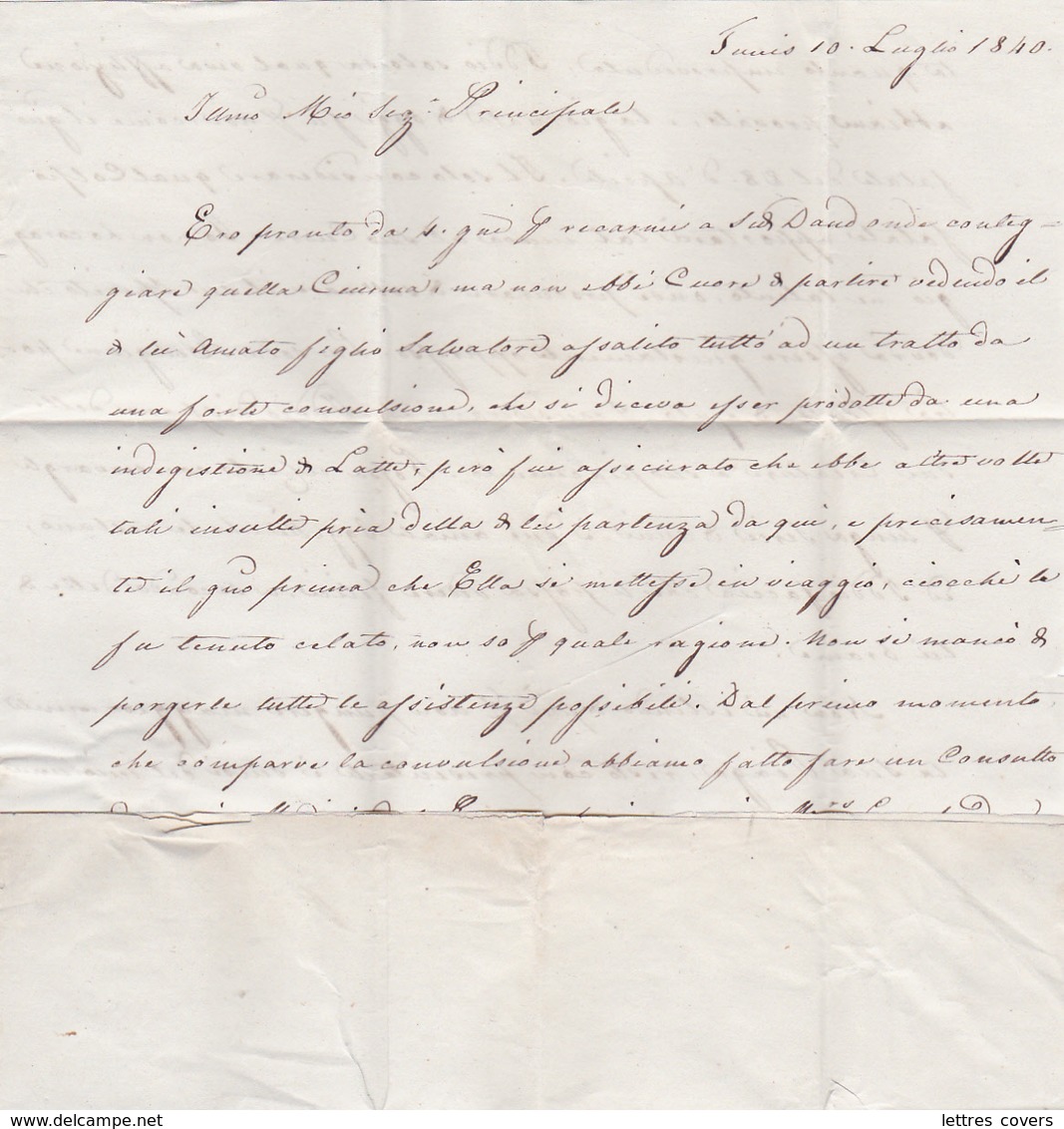 1840 Lettre PURIFIÉE DE TUNIS A MARSEILLE - GUISEPPE RASSO SECRETAIRE DU BEY DE TUNIS - ...-1850 Voorfilatelie