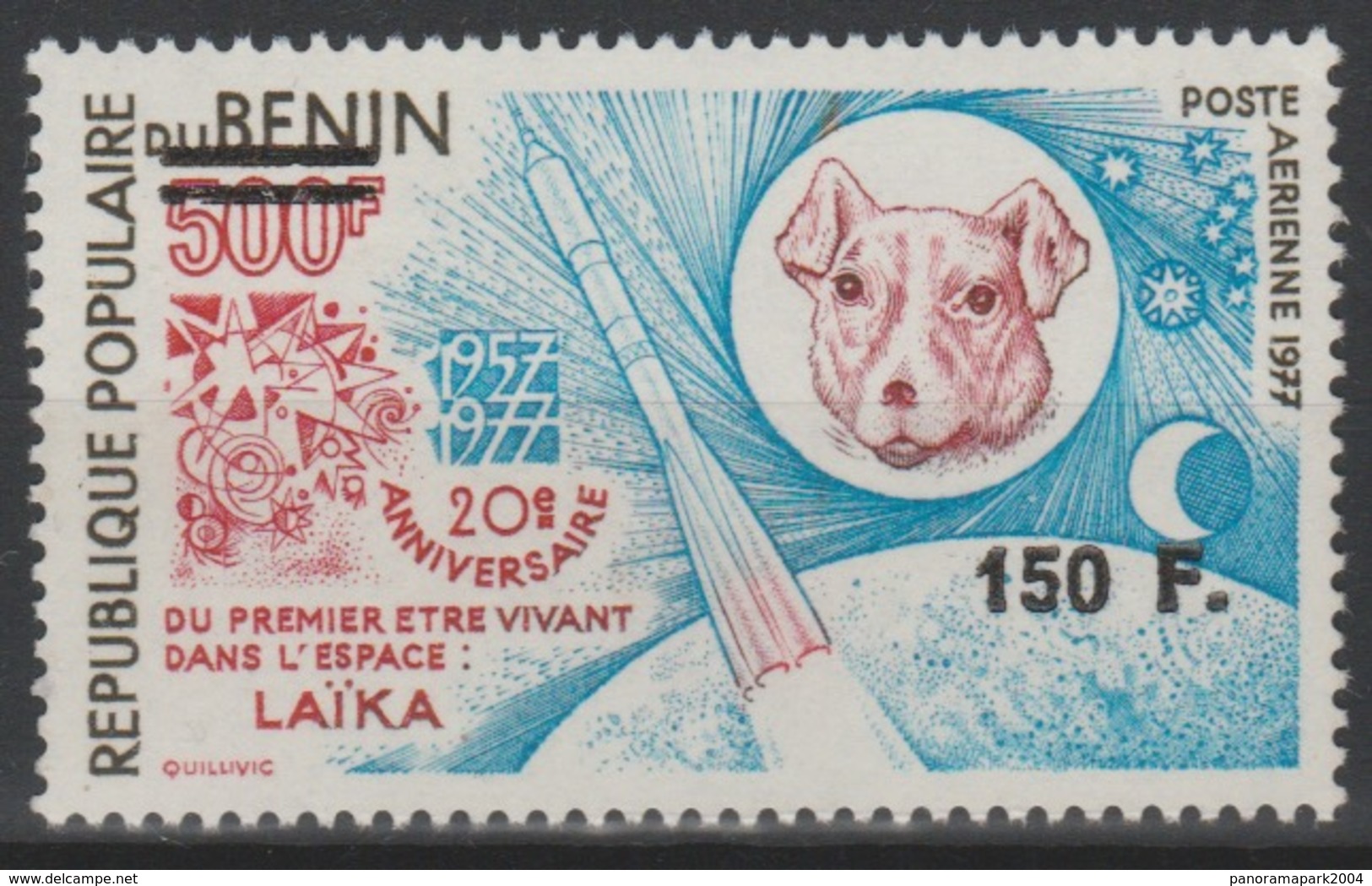 Bénin Premier Etre Vivant Dans L'Espace Space Raumfahrt Chien Dog Hund Fusée Rocket Rakete Surchargé Overprint MNH** - Hunde