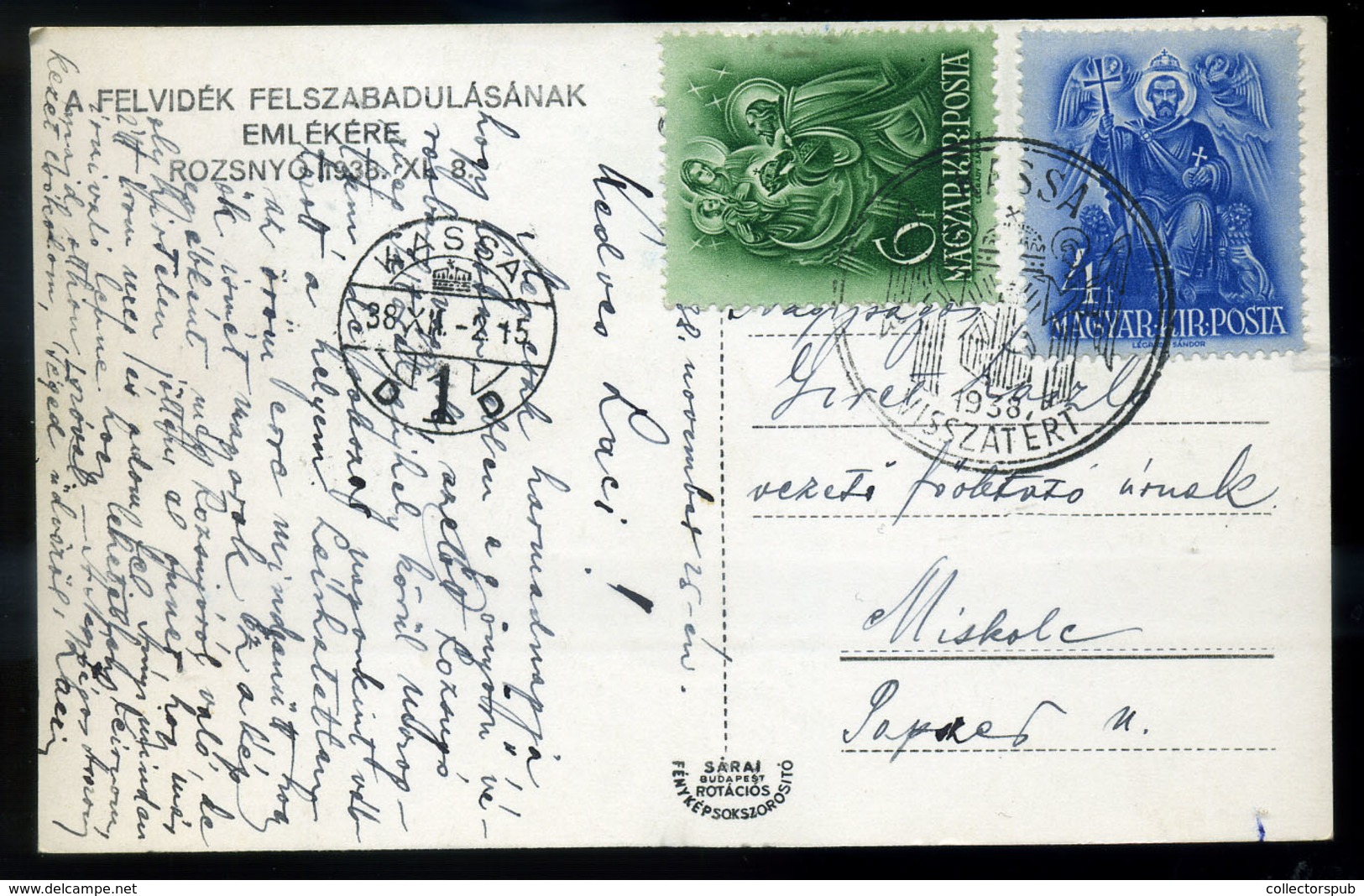 95794 ROZSNYÓ 1938. Visszatérés Fotós Képeslap Hungary / Slovakia - Ungarn