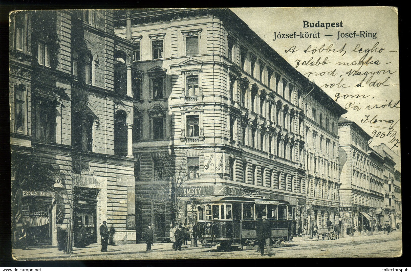 95767 BUDAPEST 1906. József Körút , Régi Képeslap, Villamos , üzletek - Ungarn