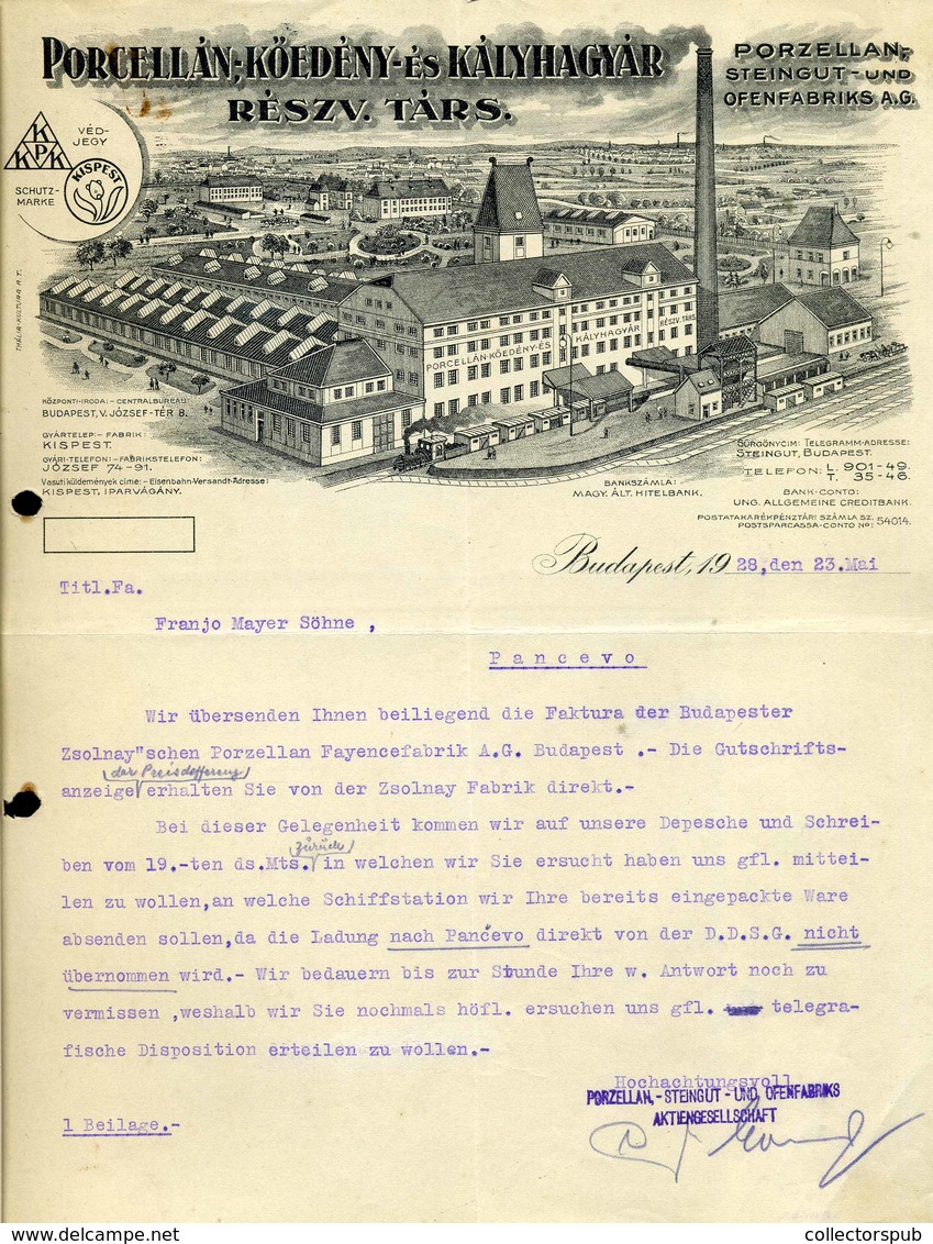 95995 Porcellán és Kőedény,Kályhagyár, Régi ,fejléces,céges Levél 1928. - Sonstige & Ohne Zuordnung