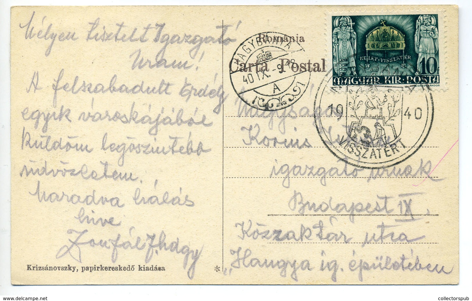 96317 NAGYBÁNYA 1940. Régi Képeslap, Visszatért Bélyegzéssel - Hongrie