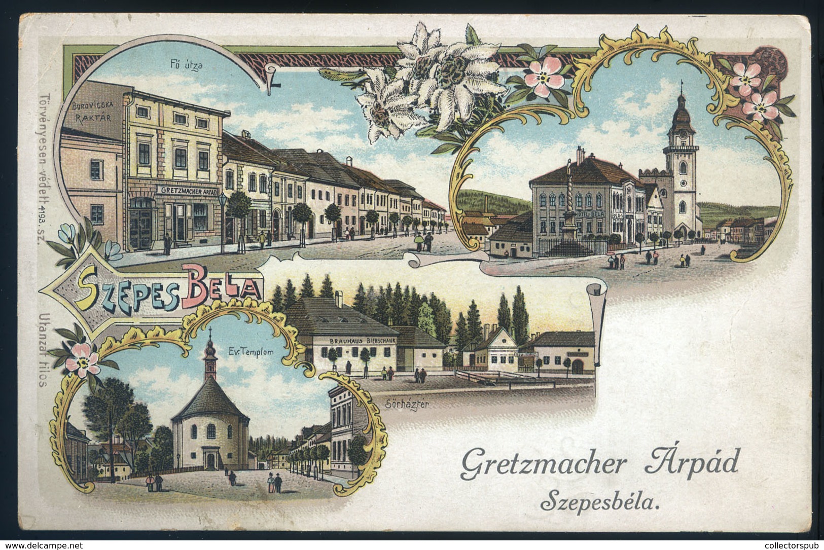 HUNGARY / SLOVAKIA Szepesbéla,  Fő Utca, Borovicska Raktára, Litho Reklám Lap, Árjegyzékkel!/ Main Street, Shops, Biersc - Hongrie