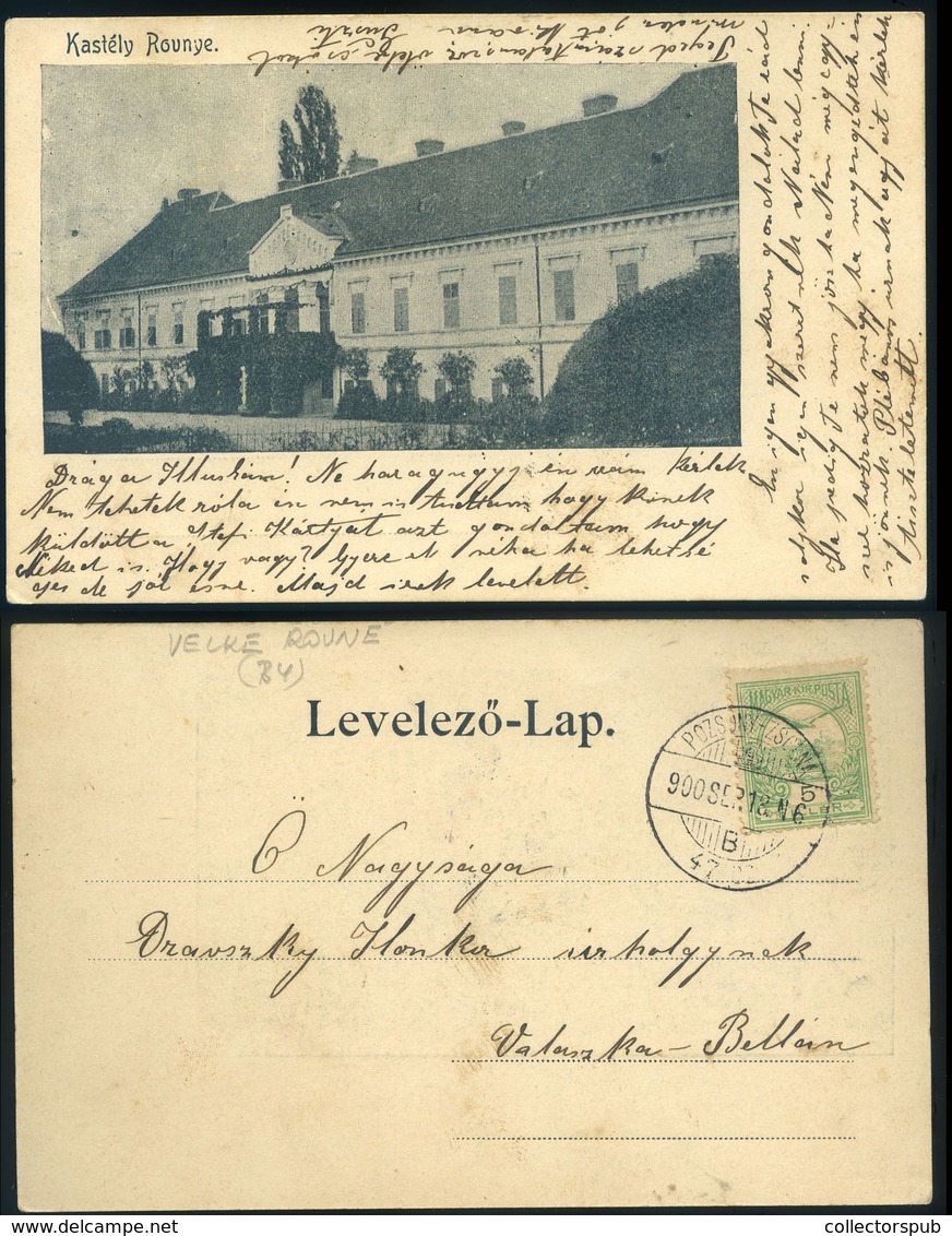 97248 ROVNYE 1900. Kastély,régi Képeslap , Pozsony-Zsolna Mozgóposta Bélyegzéssel  /  HUNGARY / SLOVAKIA Tpo - Hongrie