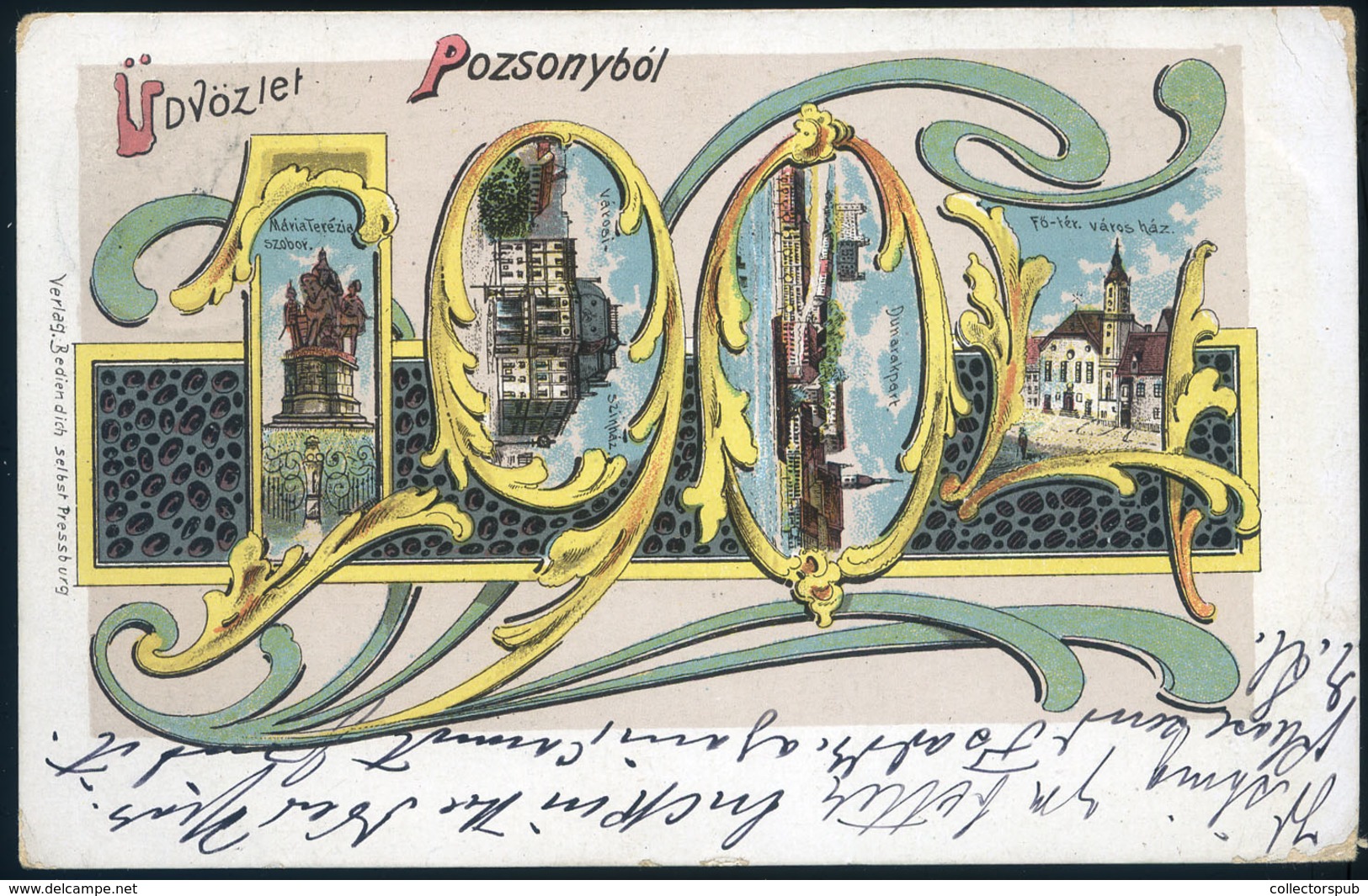 97251 POZSONY 1904. Szecessziós Litho Képeslap, Angliába Küldve. Ritka Szép Darab!  /  POZSONY 1904 Secession Litho - Hungary