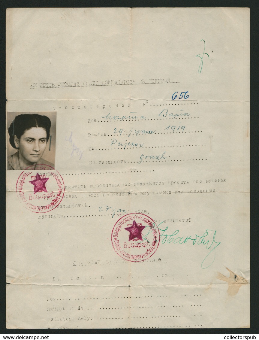 91906 HOLOCAUST 1944-45.  3db Dokumentum , Jugoszláv állampolgárságú, Zsidó Nő Részére Kiállítva - Historical Documents