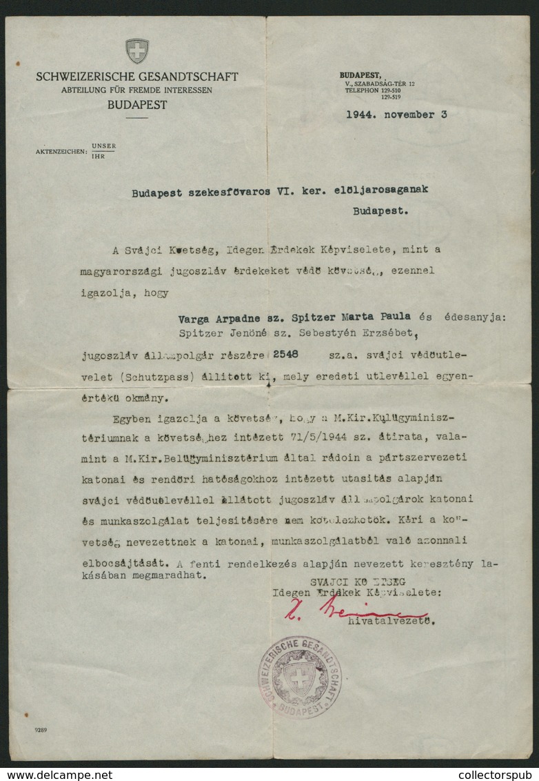 91906 HOLOCAUST 1944-45.  3db Dokumentum , Jugoszláv állampolgárságú, Zsidó Nő Részére Kiállítva - Historische Dokumente