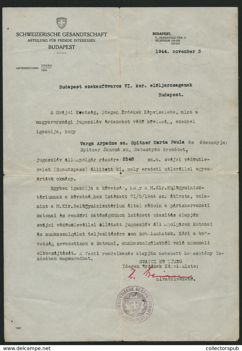 91906 HOLOCAUST 1944-45.  3db Dokumentum , Jugoszláv állampolgárságú, Zsidó Nő Részére Kiállítva - Documents Historiques