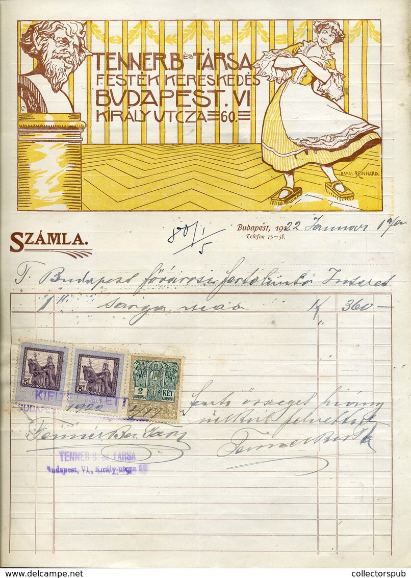 95943 Tenner B. és Társa Festékkereskedés,régi Fejléces,céges Számla 1922. - Unclassified