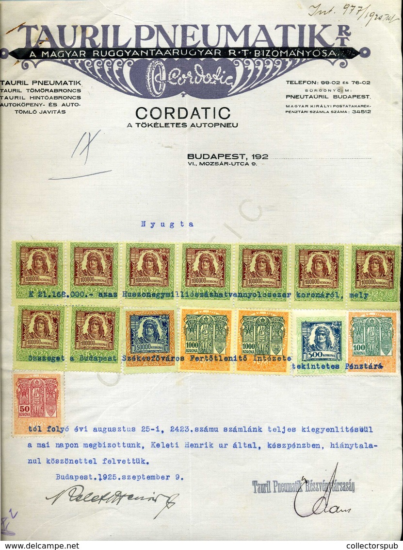 95969 Tauril Pneumatic, Régi,fejléces,céges Számla 1925. - Ohne Zuordnung
