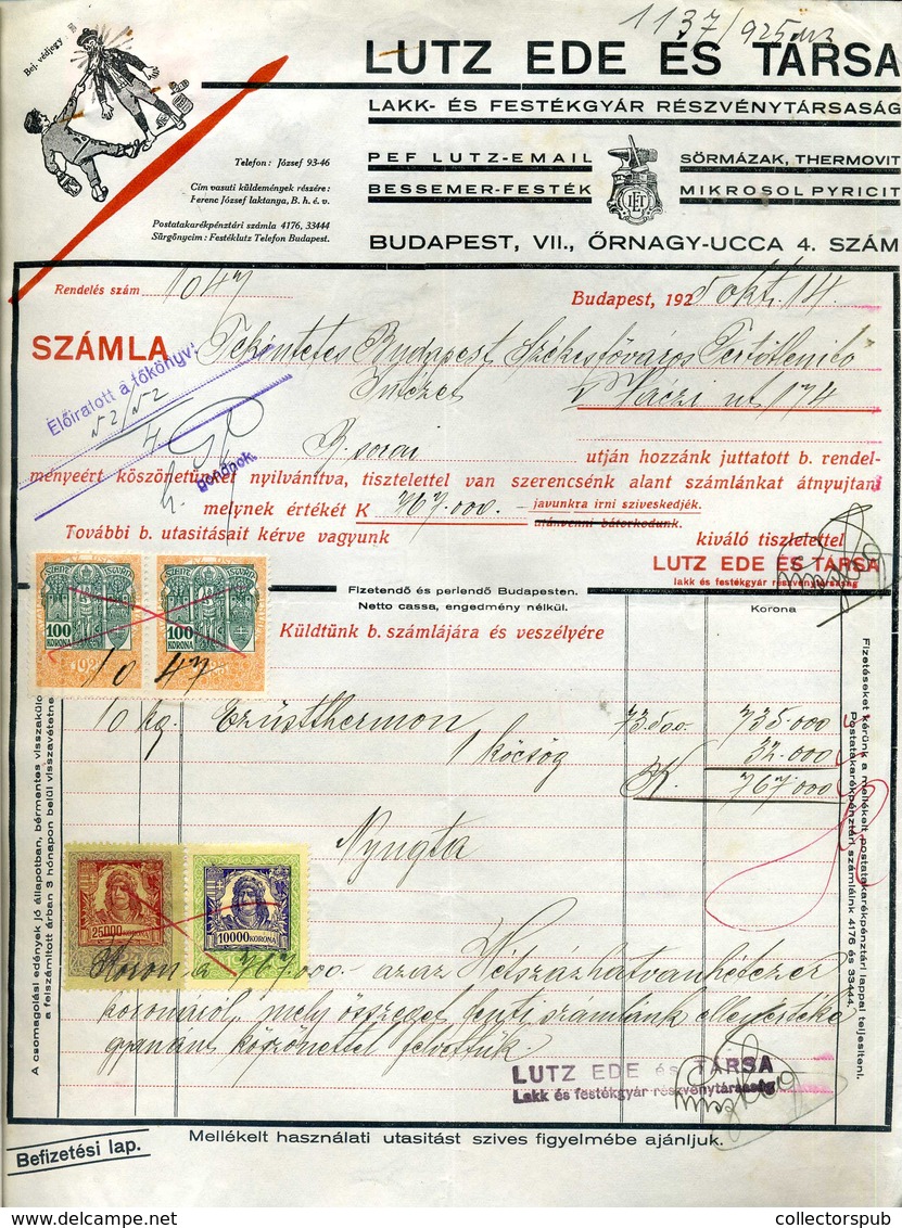 95970 LUTZ Ede Festékgyár, Régi,fejléces,céges Számla 1925. - Unclassified
