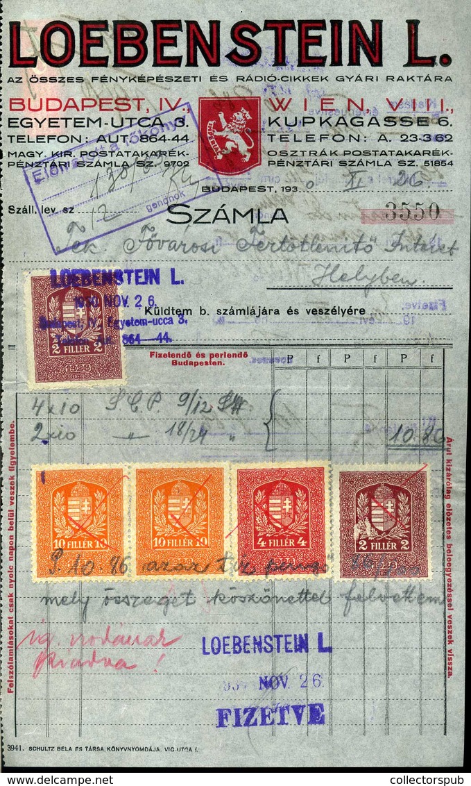 95972a Loebenstein, Fényképészeti Cikkek, Régi,fejléces,céges Számla 1930. - Ohne Zuordnung