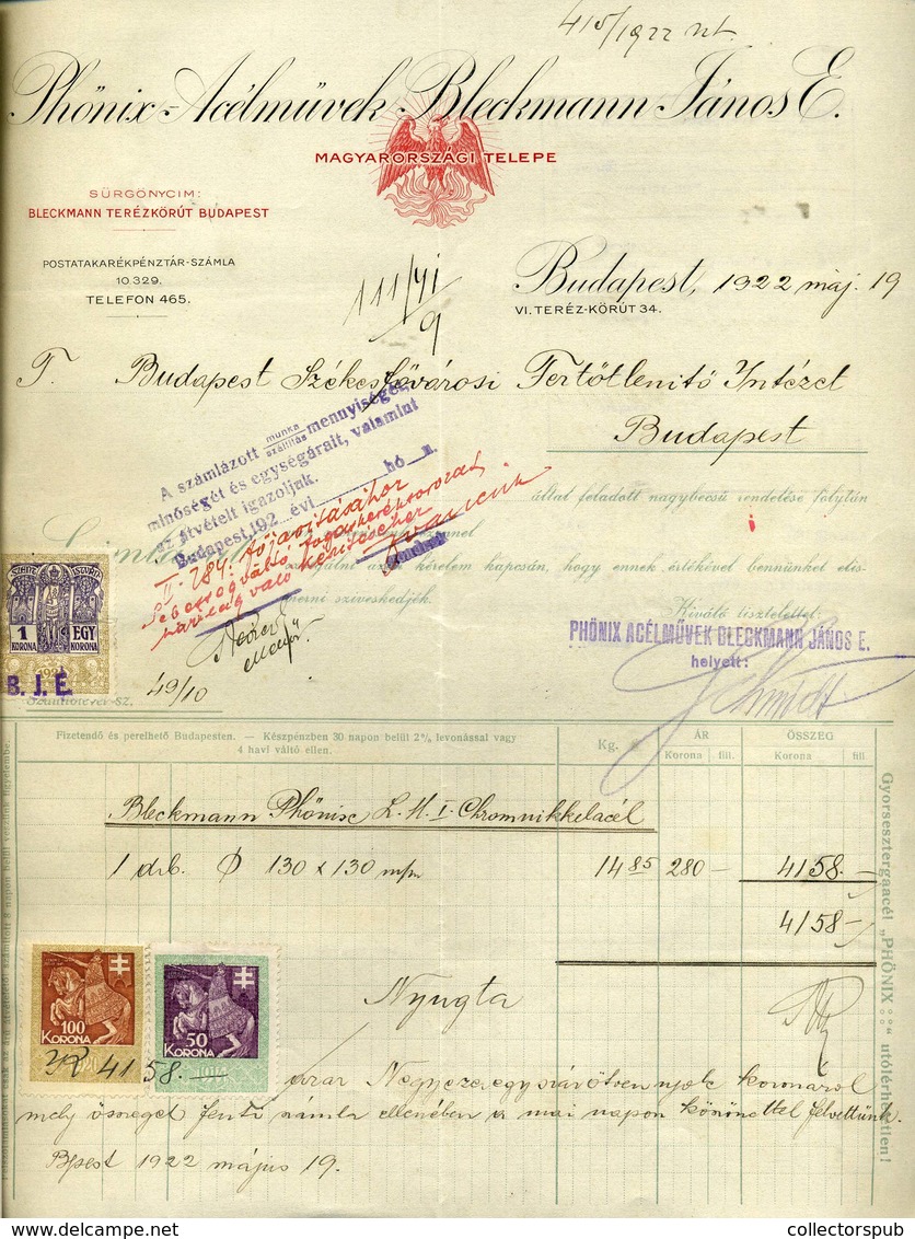 95978 PHÖNIX Acélművek  Régi,fejléces,céges Számla 1912. - Ohne Zuordnung