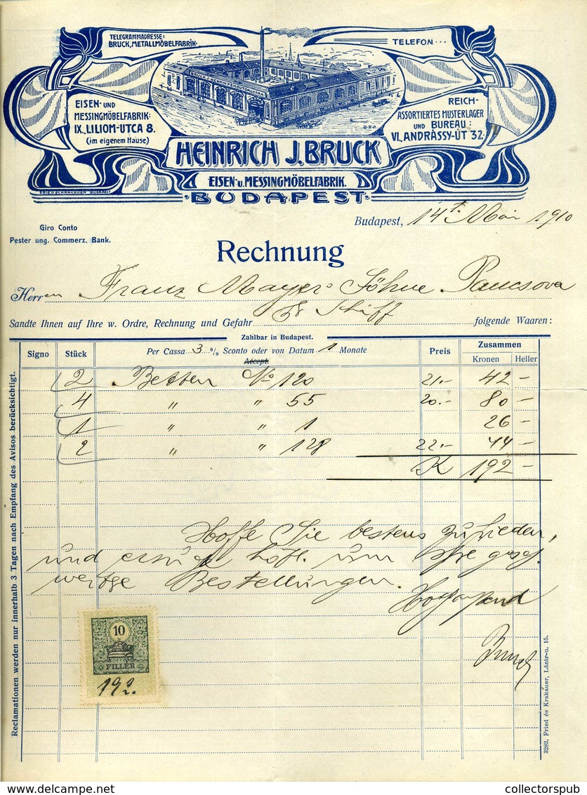 95981 Heinrich J. Bruck  Régi,fejléces,céges Számla 1910. - Ohne Zuordnung