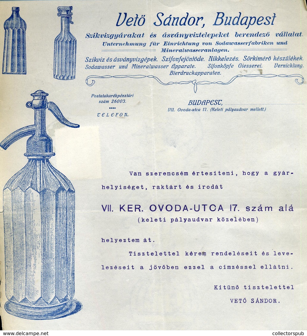 95925 Pvető Sándor, Szikvízgyár, Régi Fejléces, Céges Levél 1910. - Unclassified