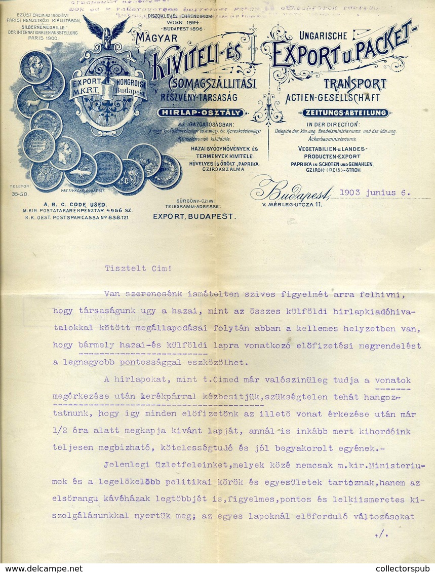 95929 MAGYAR Csomagszállítás , Régi Céges,fejléces Számla 1903 - Unclassified