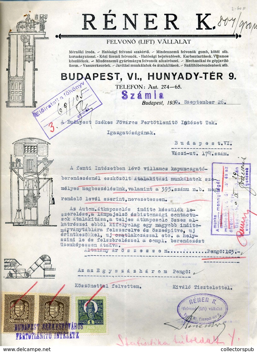 96000 Réner Kálmán Felvonó (Lift) Vállalat, Régi ,fejléces,céges Levél 1930. - Ohne Zuordnung