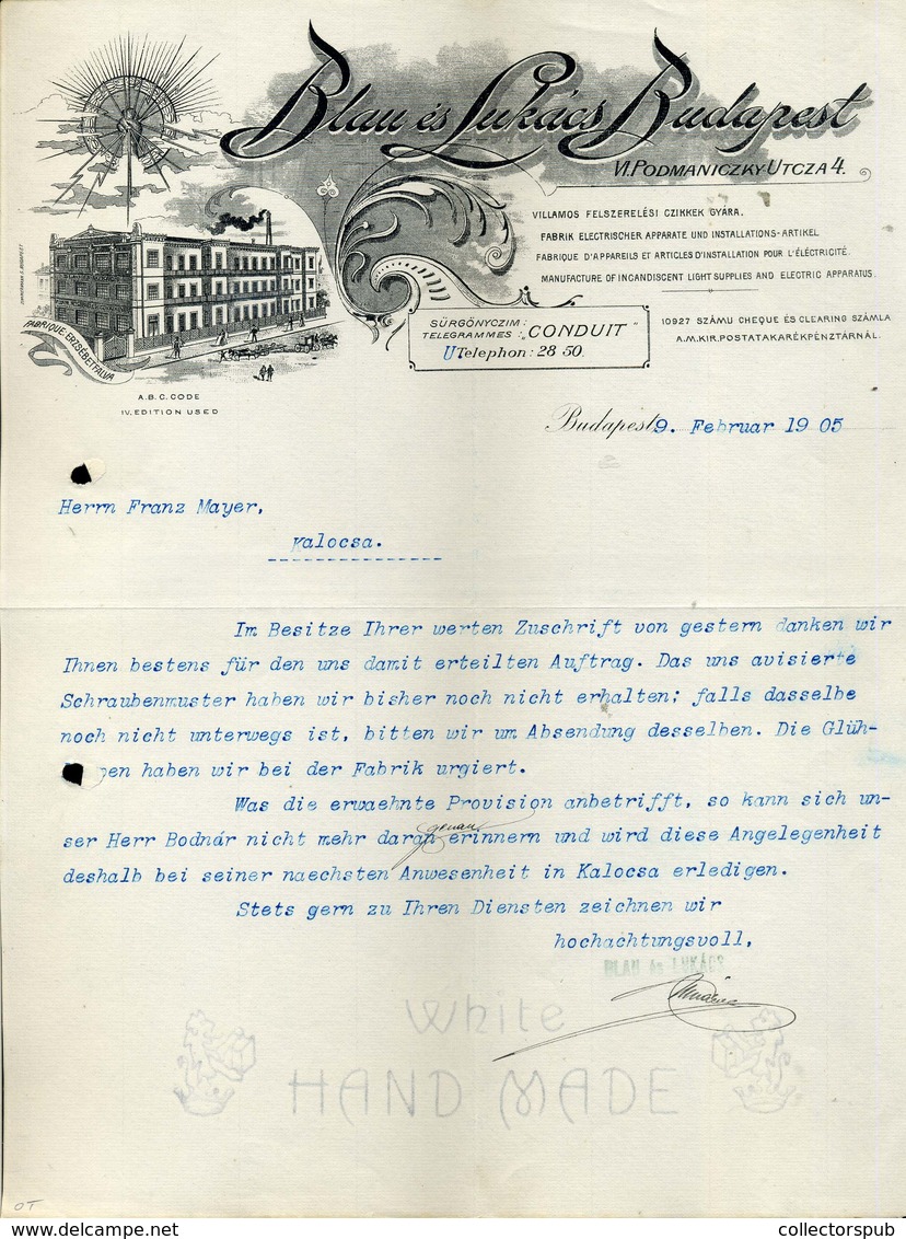 95998 Blau és Lukács Gyár Régi ,fejléces,céges Levél 1919 - Unclassified