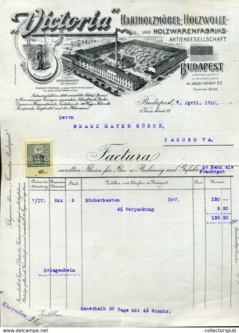 95997 Victoria Bútorgyár Régi ,fejléces,céges Számla  1910 - Unclassified