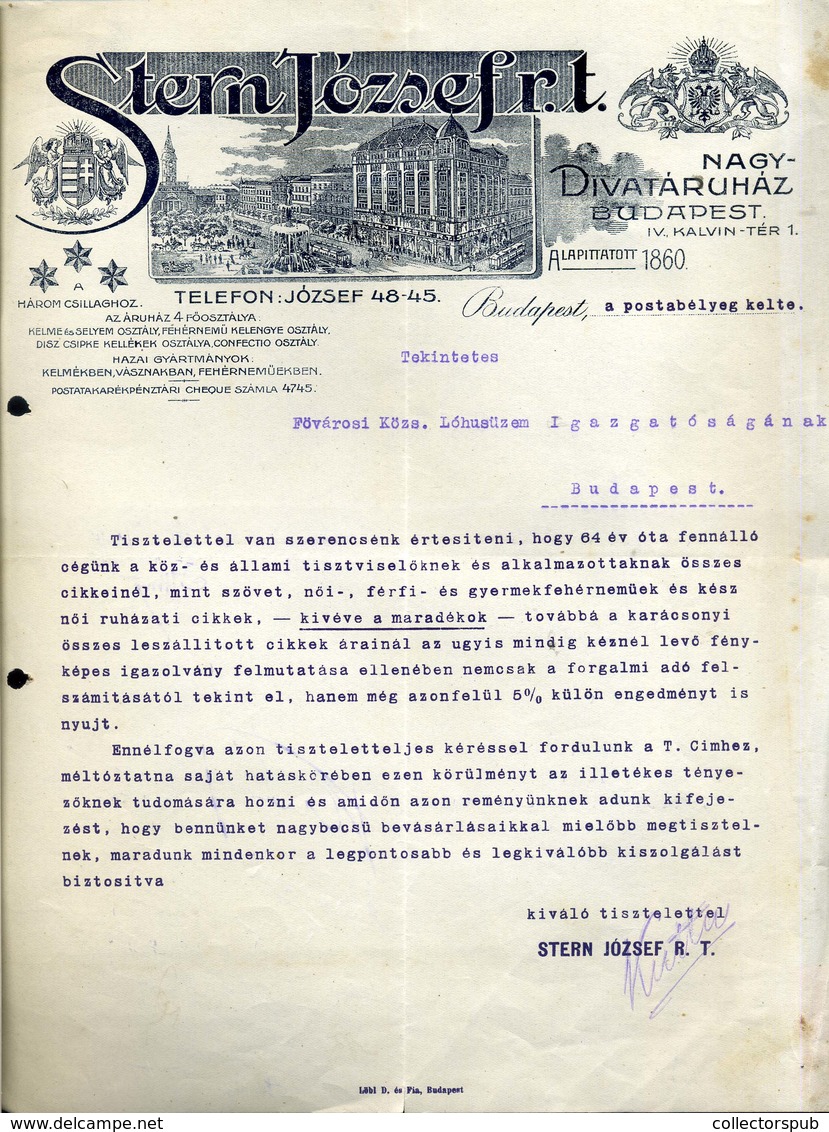 95953 Stern József, Divatáruház Régi ,fejléces,céges Levél 1915. - Unclassified