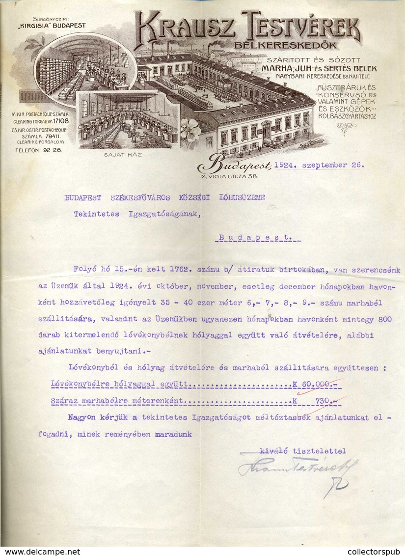 95955 Krausz Testvérek, Bélkereskedők Régi ,fejléces,céges Levél 1924. - Non Classés