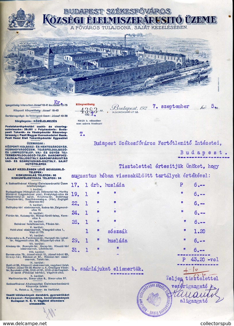 95956 BUDAPEST Községi Élelmiszerárusító Üzem Régi ,fejléces,céges Levél 1924. - Non Classés