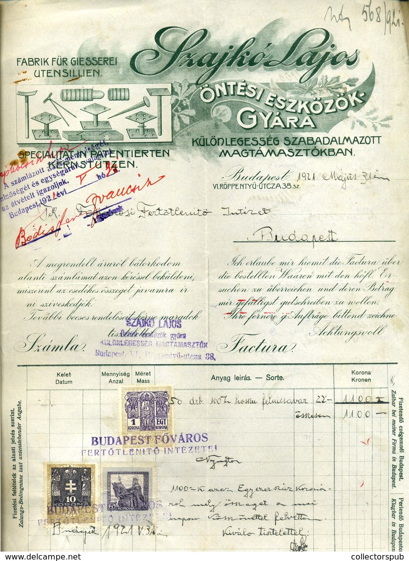 95964 Szajkó Lajos, Öntési Eszközök  Régi ,fejléces,céges Levél 1921 - Unclassified