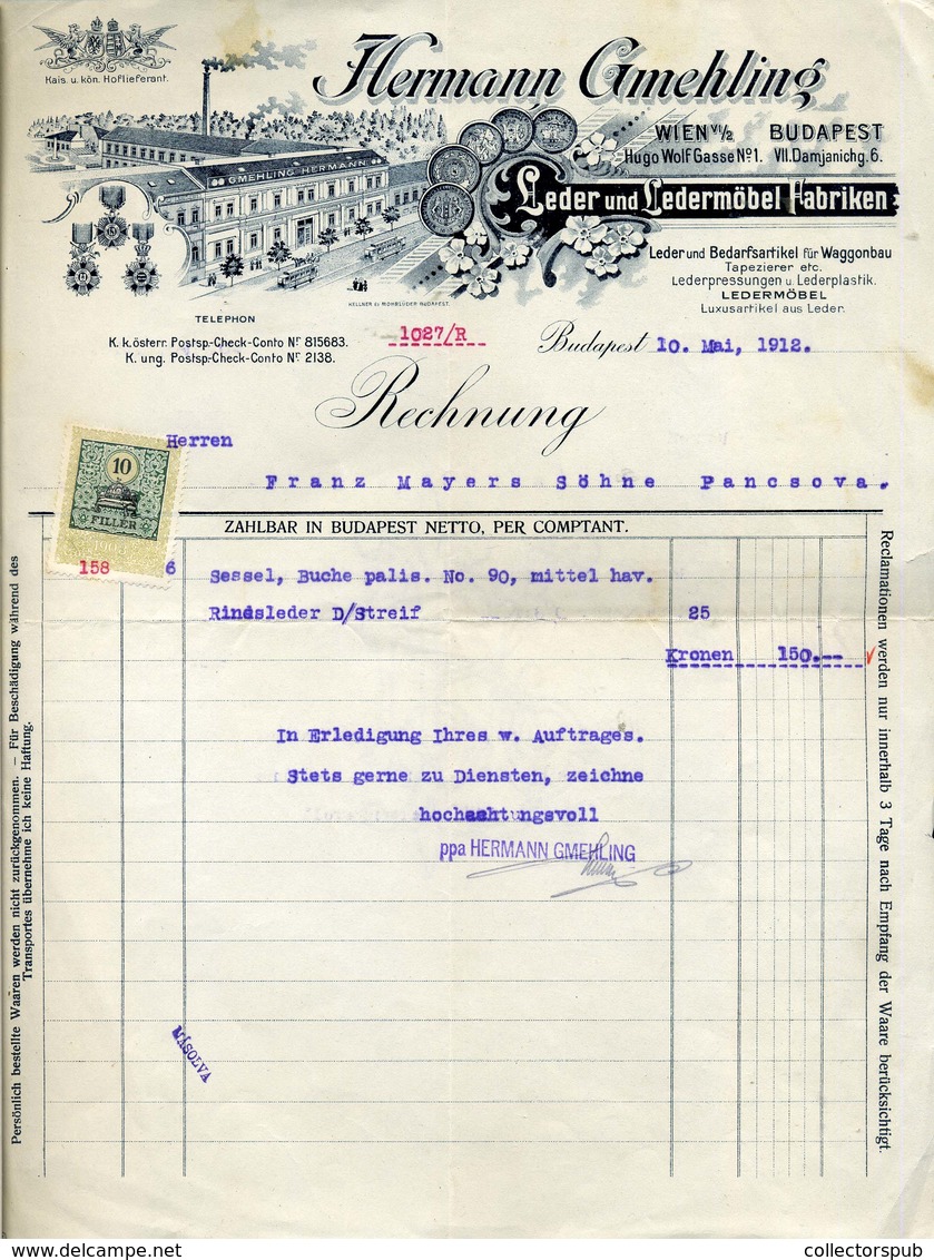 96002 Hermann Gmehling, Régi Fejléces Céges Számla 1912 - Unclassified