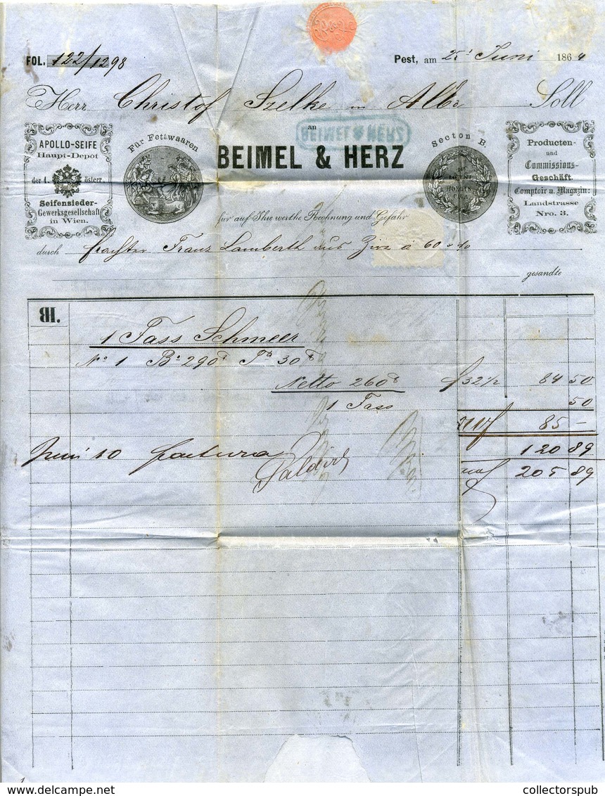 96352 PESTH 1864. Dekoratív Céges Számlalevél Székesfehérvárra Küldve - Lettres & Documents