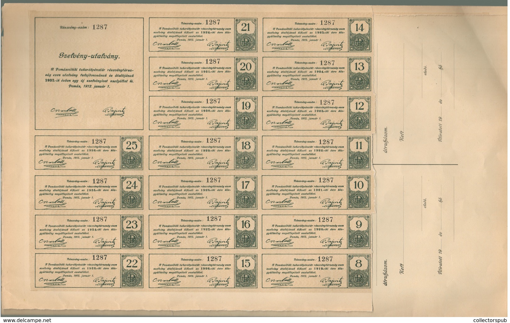 97000a POMÁZ 1912. Pomázvidéki Takarékpénztár Részvény - Non Classés