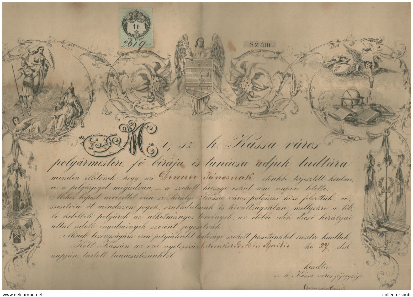 97041 KASSA 1872. Igen Ritka, Dekoratív,metszetes Városi Polgárjogot Adományozó Oklevél! (folio Méret) - Unclassified