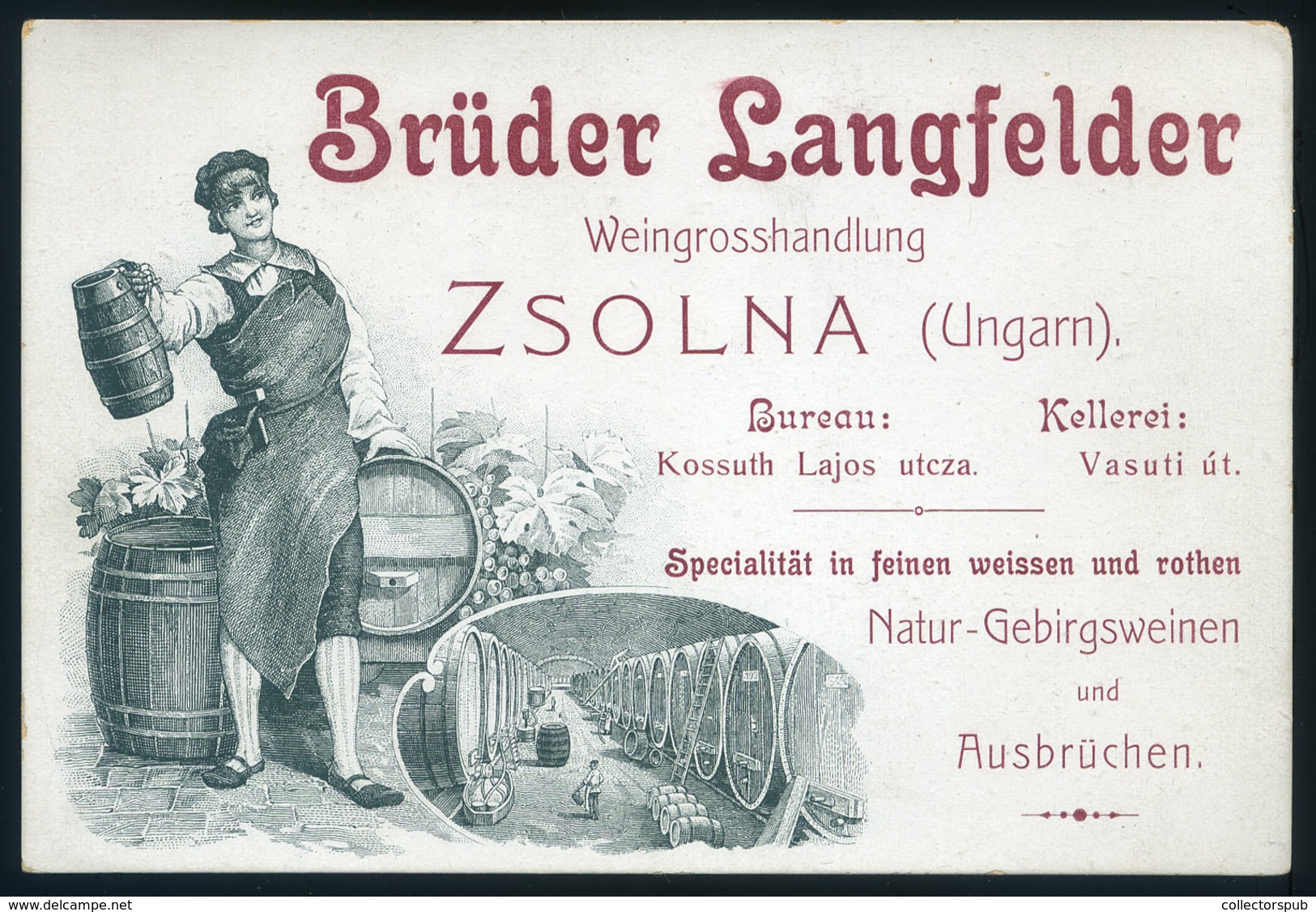 97241 ZSOLNA 1910. Langfelder Borkereskedés, Dekoratív Reklám Lap (képeslap Méret)  /  HUNGARY / SLOVAKIA - Slovakia