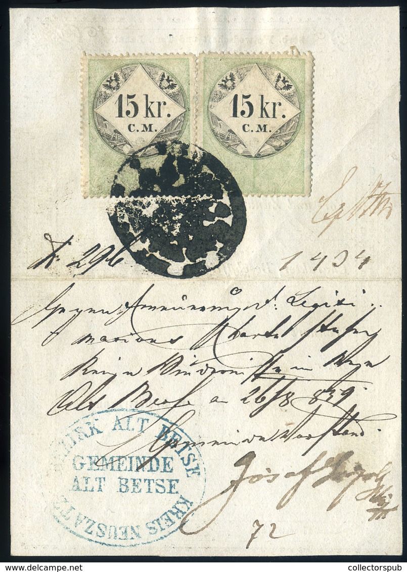 97681 ÓBECSE 1859. Szép Igazolvány, Okmány Bélyegekkel  /  ÓBECSE 1859 Nice ID, Stamp Duty - Revenue Stamps