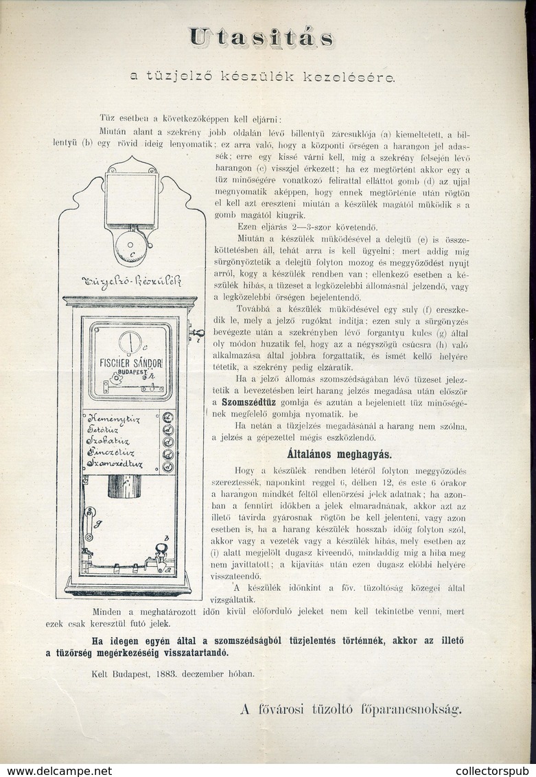 97861 BUDAPEST 1883. Fővárosi Tűzoltó Parancsnokság, Utasítás Tűzjelző Készülékek Kezelésére  /  BUDAPEST 1883 Metropoli - Unclassified