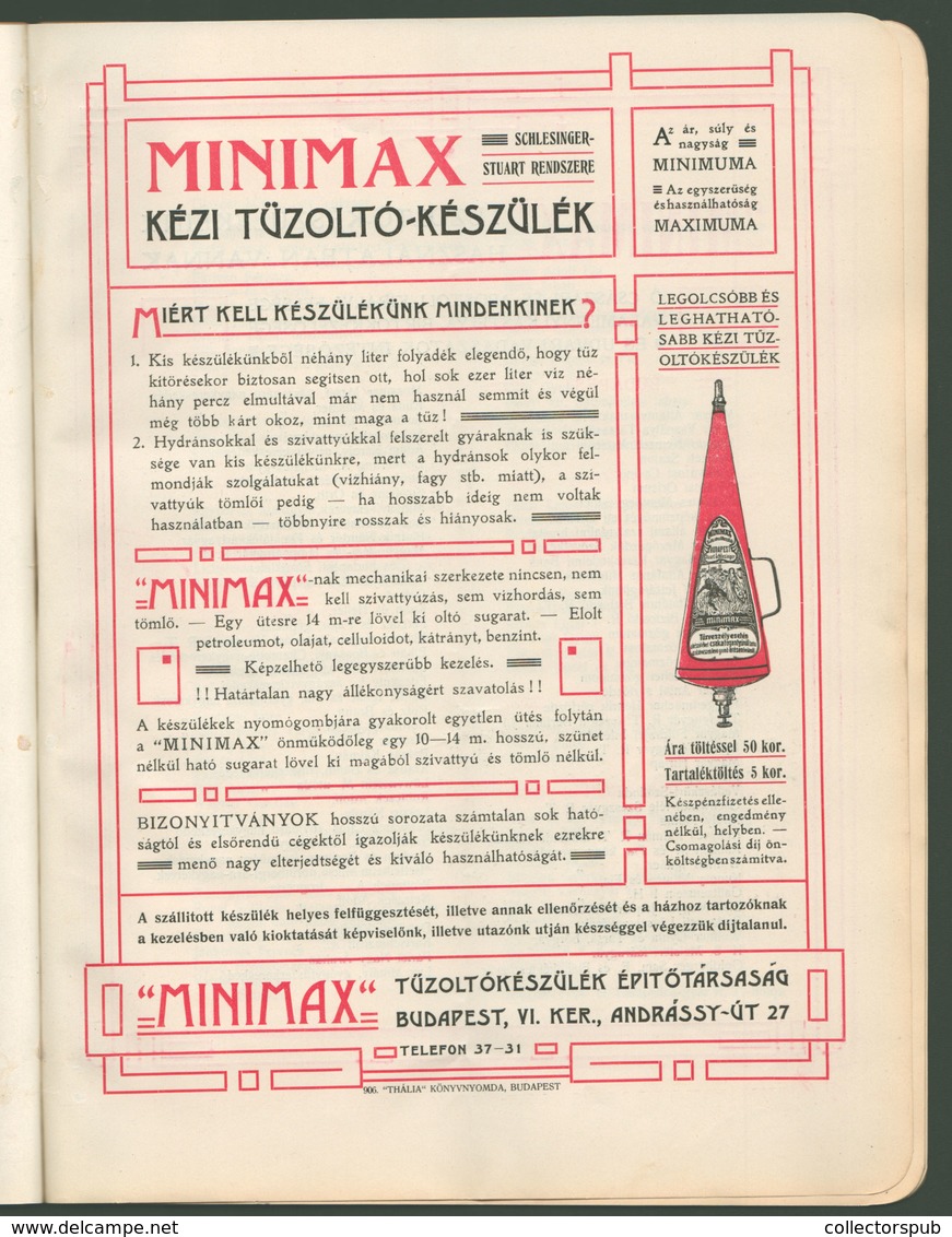 98016 1905. Minimax Tűzoltó Készülék , Dekoratív Reklámkatalógus, Fotókkal, Mellékletekkel. Igen Ritka Lehet Sosem Látta - Ohne Zuordnung