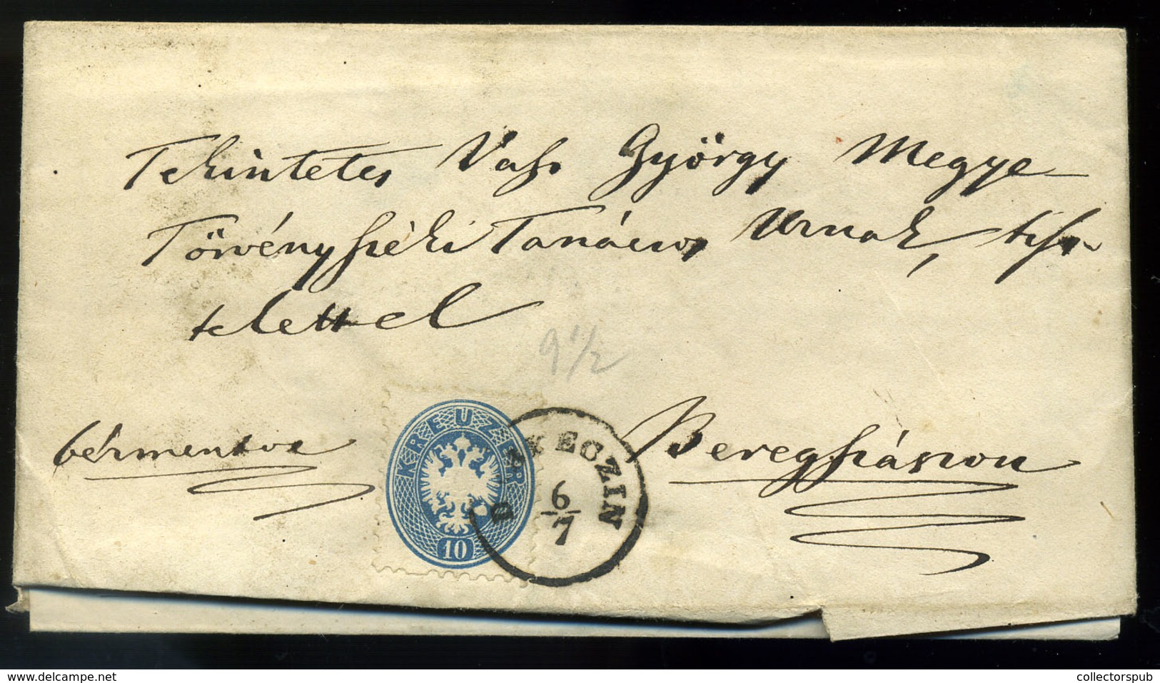 95745 DEBRECEN 1865. 10Kr-os Levél Tartalommal, "Áldás Hazánknak" Dombornyomott Levélpapíron Beregszászra Küldve - Gebraucht