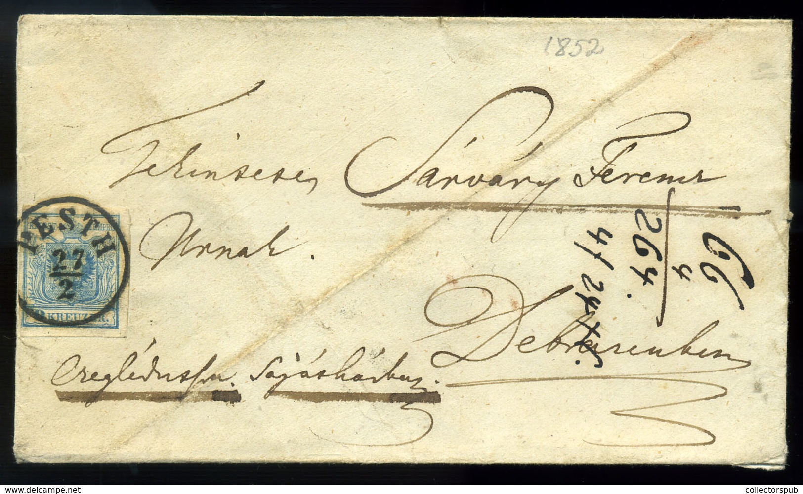 95746 PESTH 1852. Szép 9Kr-os Levél Debrecenbe Küldve - Used Stamps