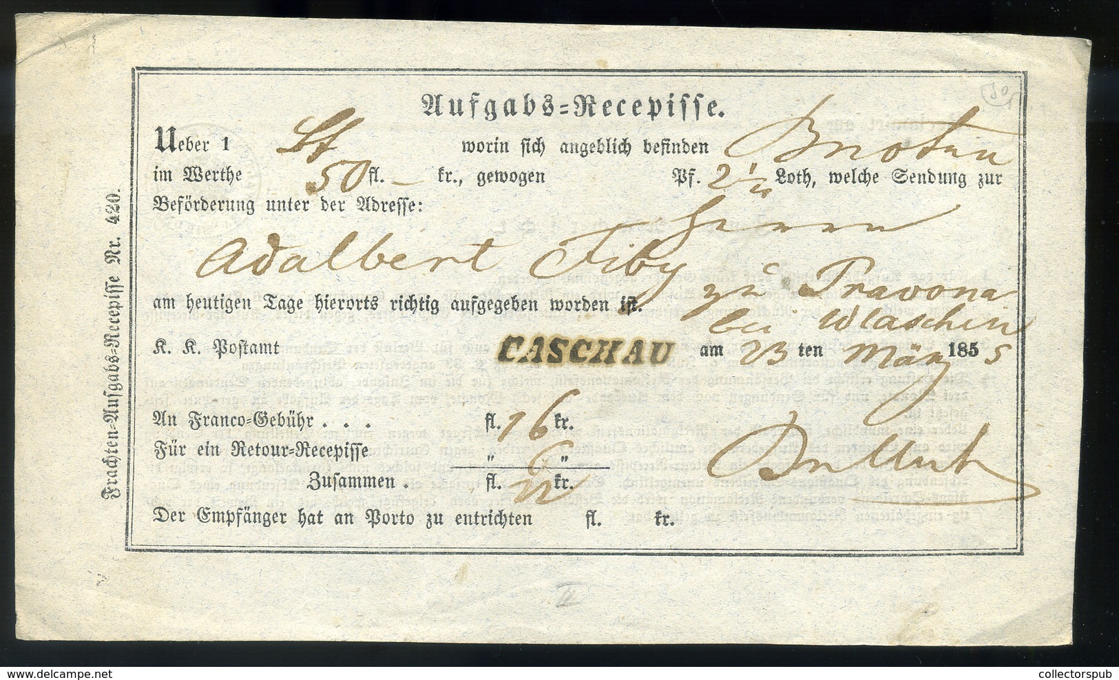 96086 KASSA 1855. Tértivevény, Szép Bélyegzéssel - Used Stamps