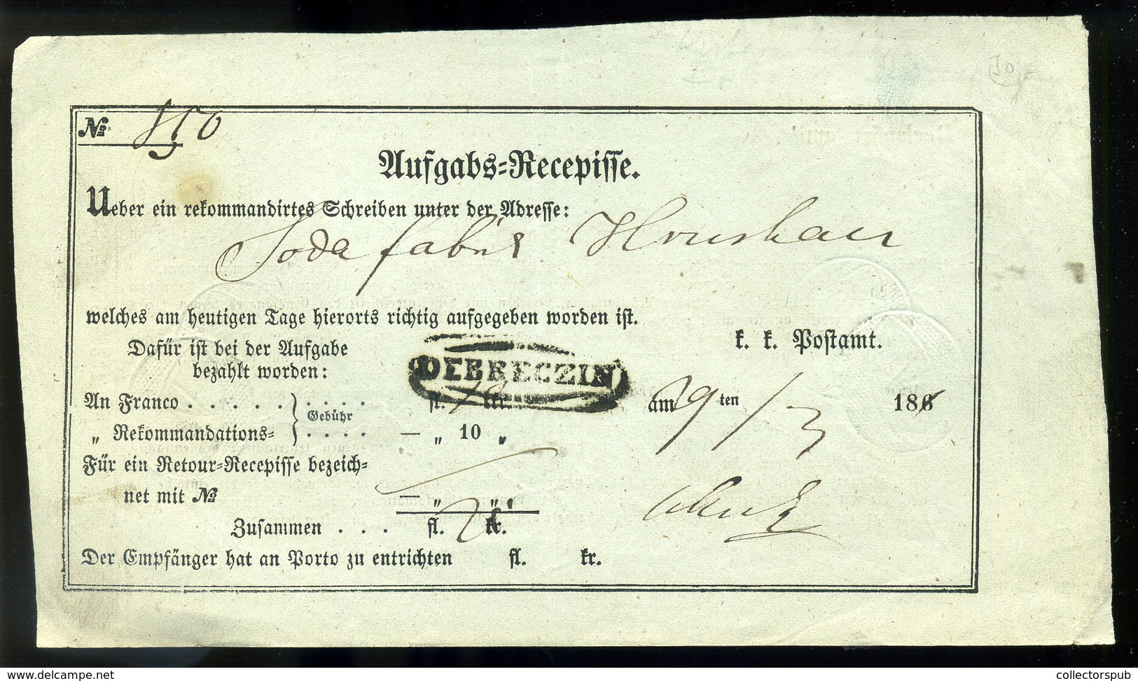 96085 DEBRECEN 1861.. Tértivevény, Szép Bélyegzéssel - Used Stamps