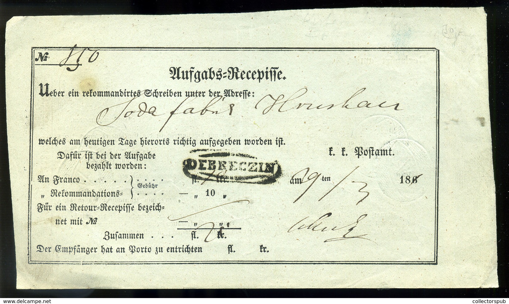 96085 DEBRECEN 1861.. Tértivevény, Szép Bélyegzéssel - Gebraucht